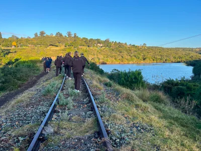 DSG girls and SAC boys next to Craddock dam on the railway line